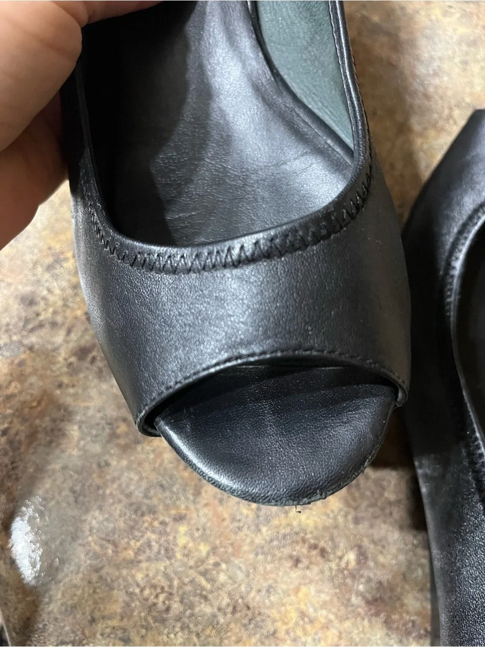 NWOT Cole Haan Nike Air Black Leather Peep Toe Wedges Rare Women’s 6.5